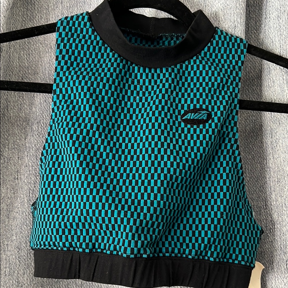 Vintage Avia Teal and Black Checkered Sports Top